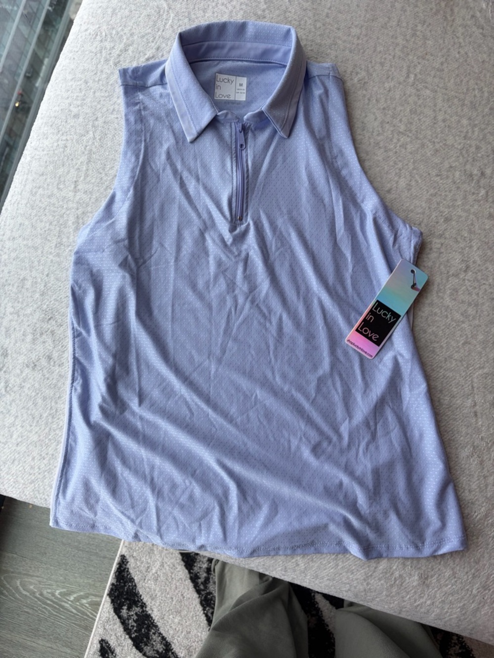 Lucky in Love Light Blue Sleeveless Polo Tank - Picture 2 of 3